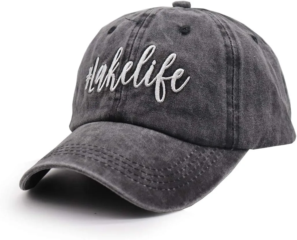 OASCUVER Printed Lake Life Hat Distressed Cotton Adjustable Beach Life Unisex Baseball Cap