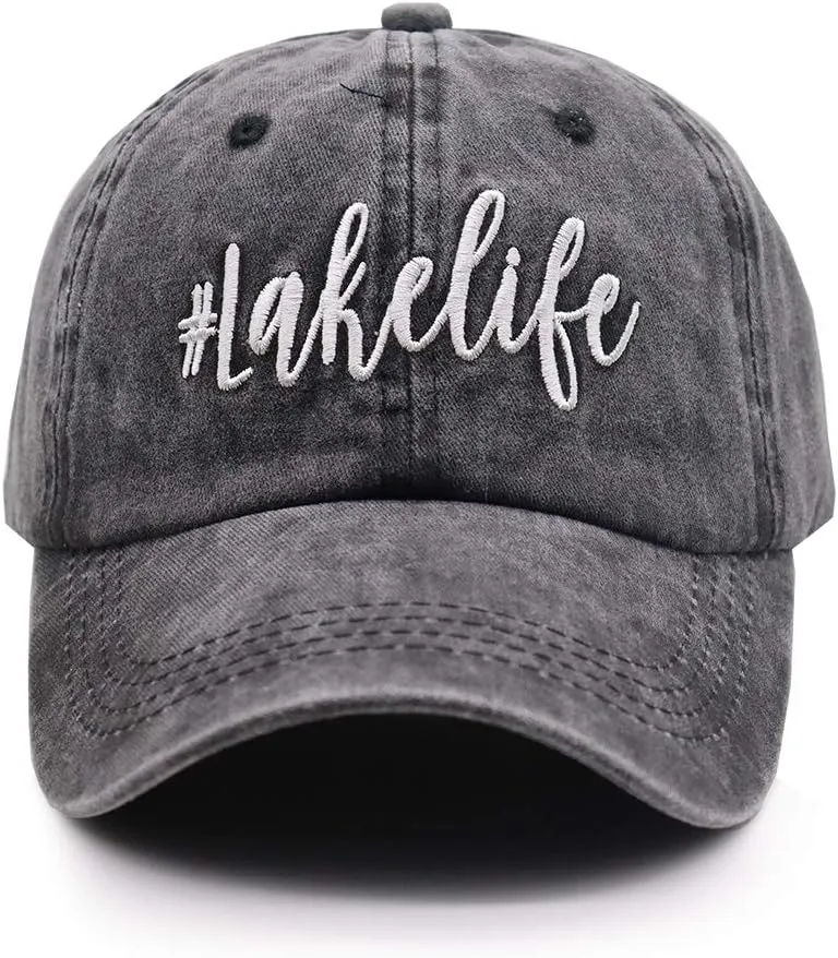 OASCUVER Printed Lake Life Hat Distressed Cotton Adjustable Beach Life Unisex Baseball Cap
