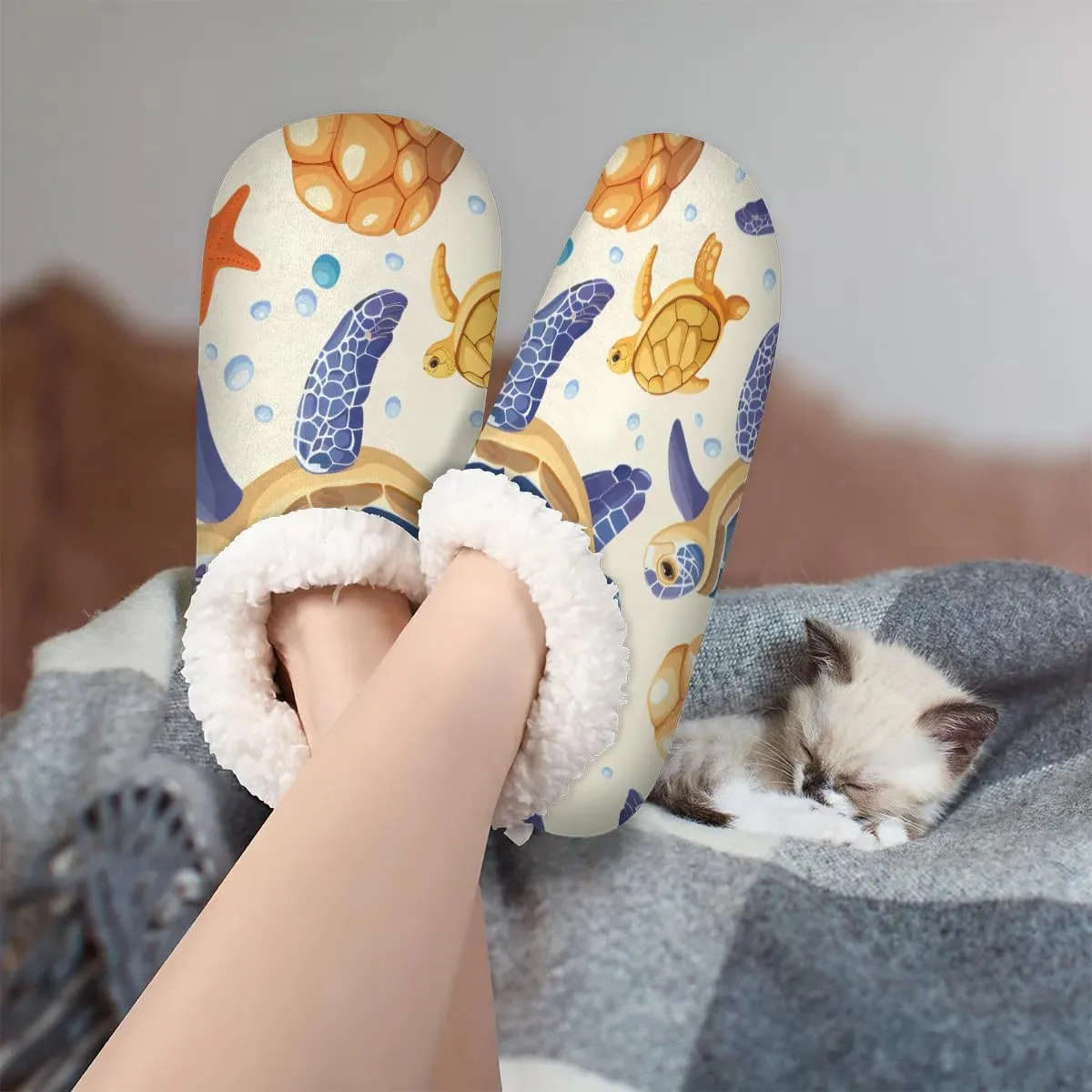 Ocean Sea Turtle Starfish Soft Home Slippers for Women Lightweight Men's House Shoes Women's Slippers