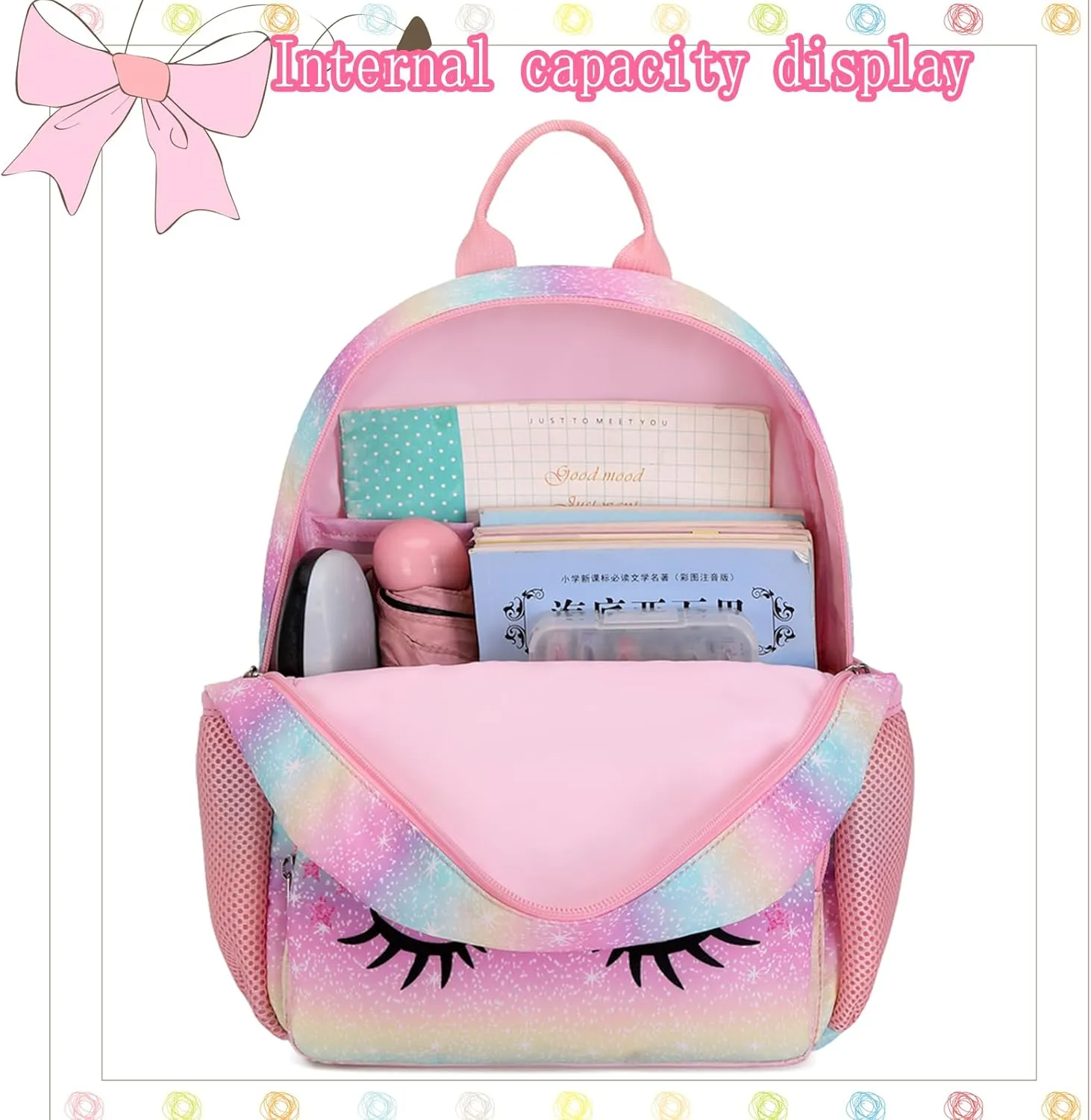 Octsky Toddler Mini Backpack for Girls Kids, Lightweight Preschool Kindergarten Little Girls Bookbag With Chest Strap
