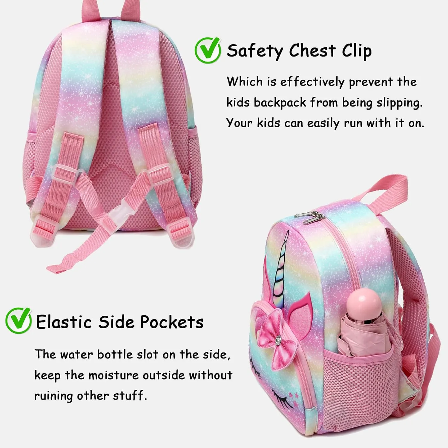 Octsky Toddler Mini Backpack for Girls Kids, Lightweight Preschool Kindergarten Little Girls Bookbag With Chest Strap