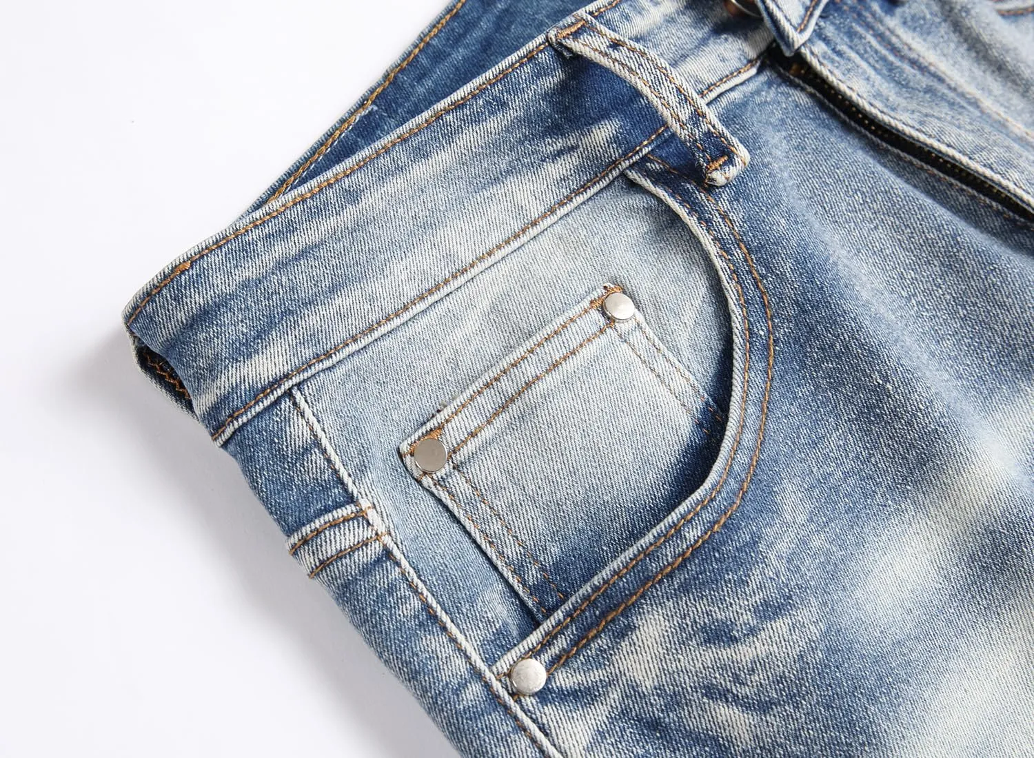 OIIIO Men's Patch Ripped Stretch Regular Fit Jean