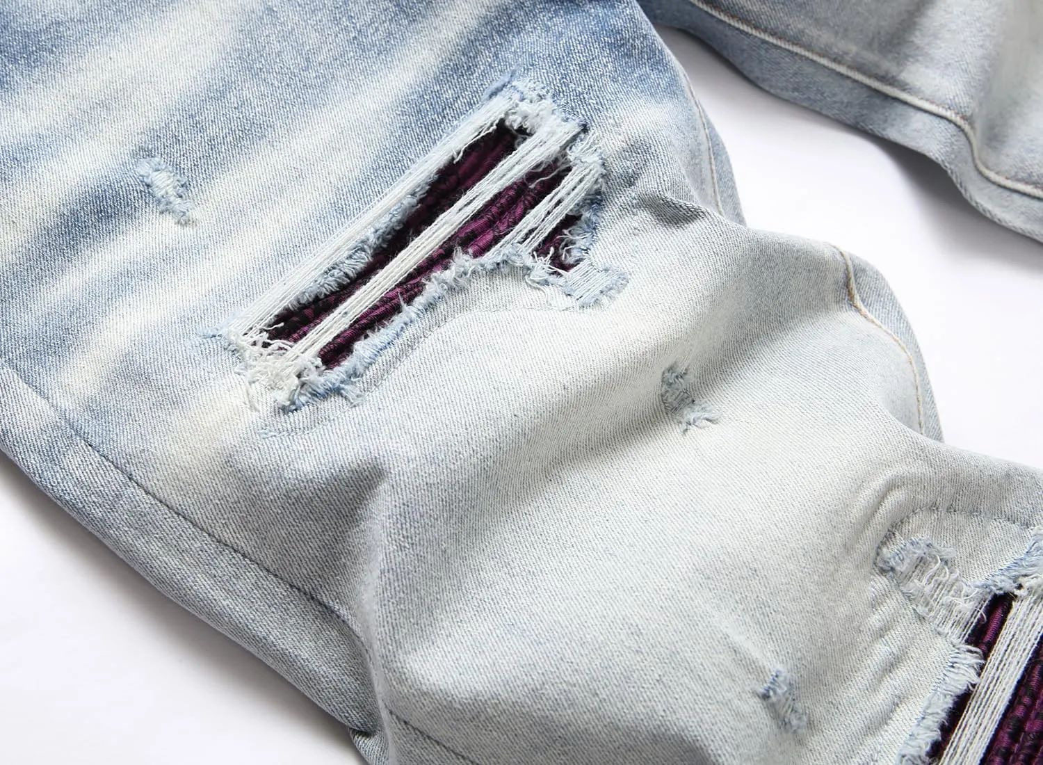 OIIIO Men's Patch Ripped Stretch Regular Fit Jean