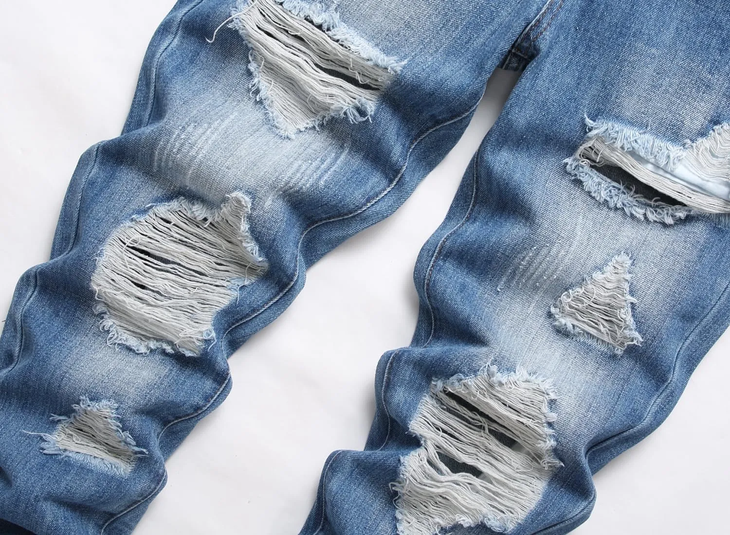 OIIIO Men's Ripped Slim Fit Straight Leg Jean Denim Pant
