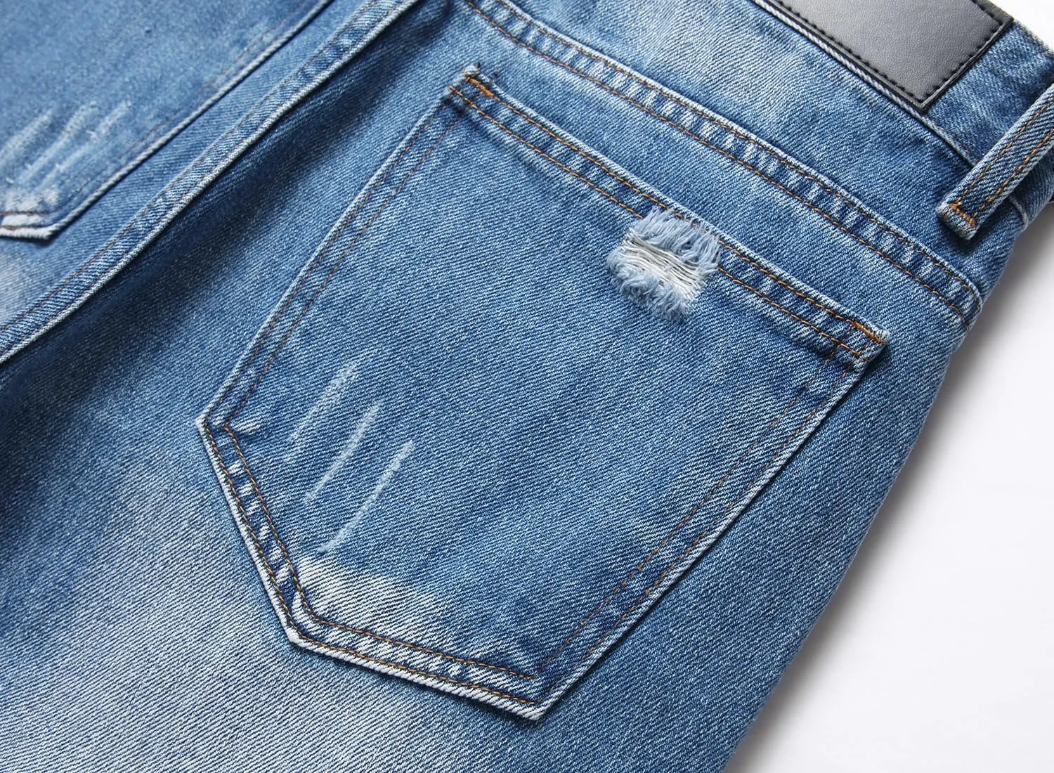 OIIIO Men's Ripped Slim Fit Straight Leg Jean Denim Pant