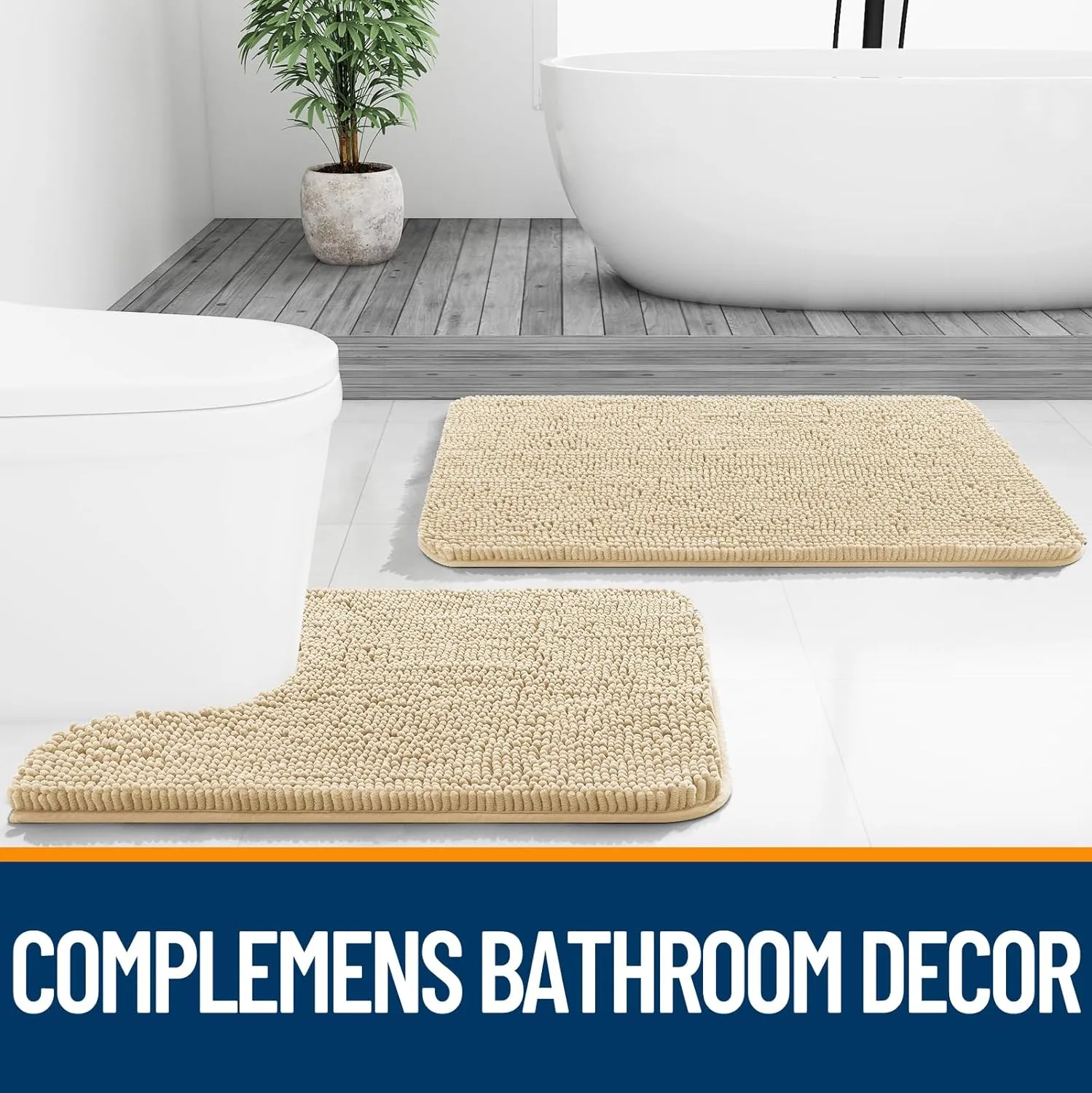 OLANLY Bathroom Rugs 30x20, Extra Soft Absorbent Chenille Bath Rugs, Rubber Backing Quick Dry, Machine Washable Bath Mats for Bathroom Floor, Tub and Shower, Home Decor Accessories, Beige