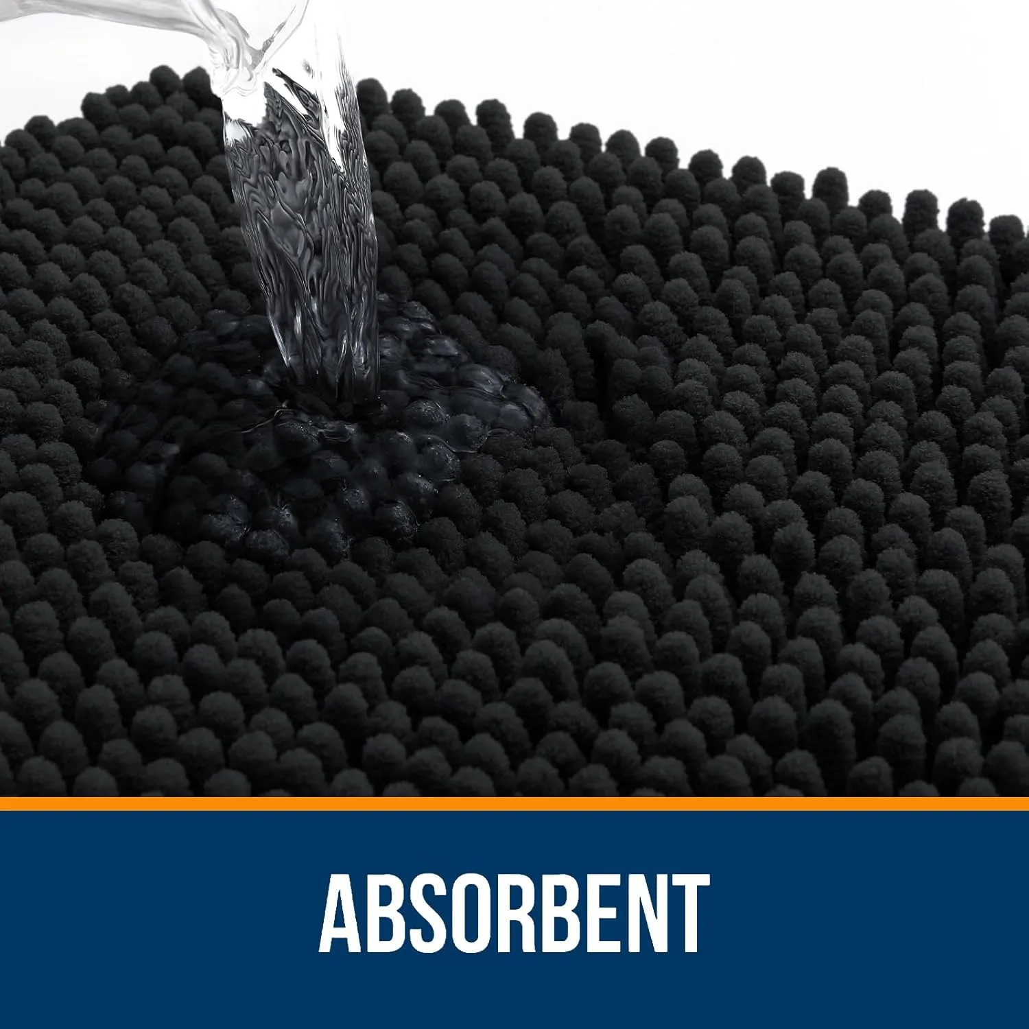 OLANLY Bathroom Rugs 30x20, Extra Soft Absorbent Chenille Bath Rugs, Rubber Backing Quick Dry, Machine Washable Bath Mats for Bathroom Floor, Tub and Shower, Home Decor Accessories, Black