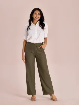 Olive Green Linen Cargo Pants