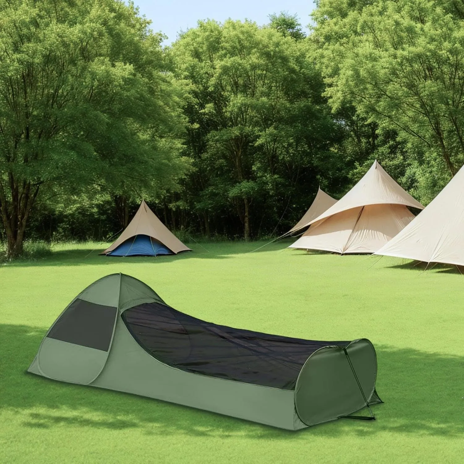 One-Person Pop-Up Tent, Breathable Mesh Sleeping Canopy with Double Zipper, Lightweight Bed Net Shelter for Travel, Camping, and Indoor Use, Portable Privacy Tent for Comfortable Rest Anywhere
