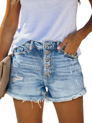 onlypuff Women Denim Shorts Cut Off Mid Rise Frayed Jean Shorts