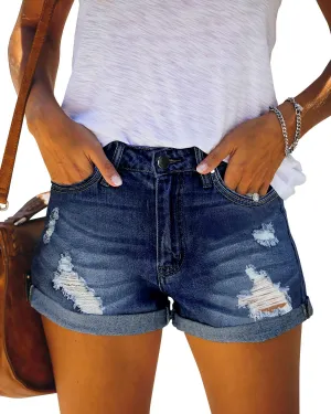 onlypuff Women Denim Shorts Cut Off Mid Rise Frayed Jean Shorts