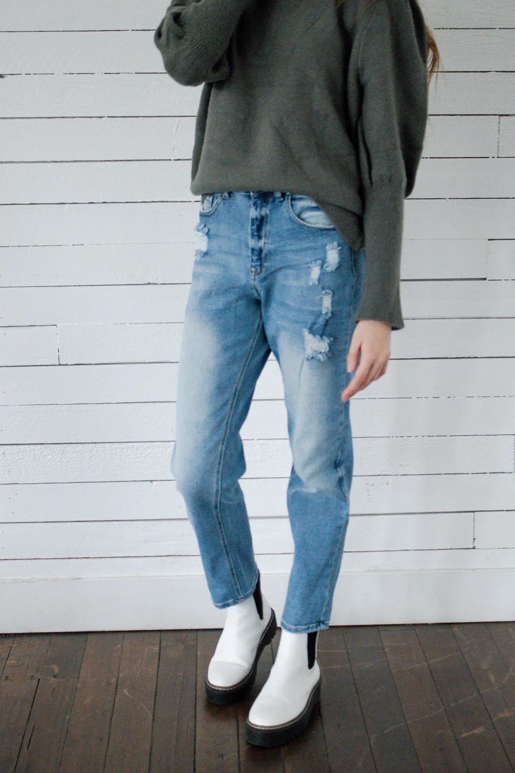Ophelia High Waisted Light  Wash Distressed Denim Jeans