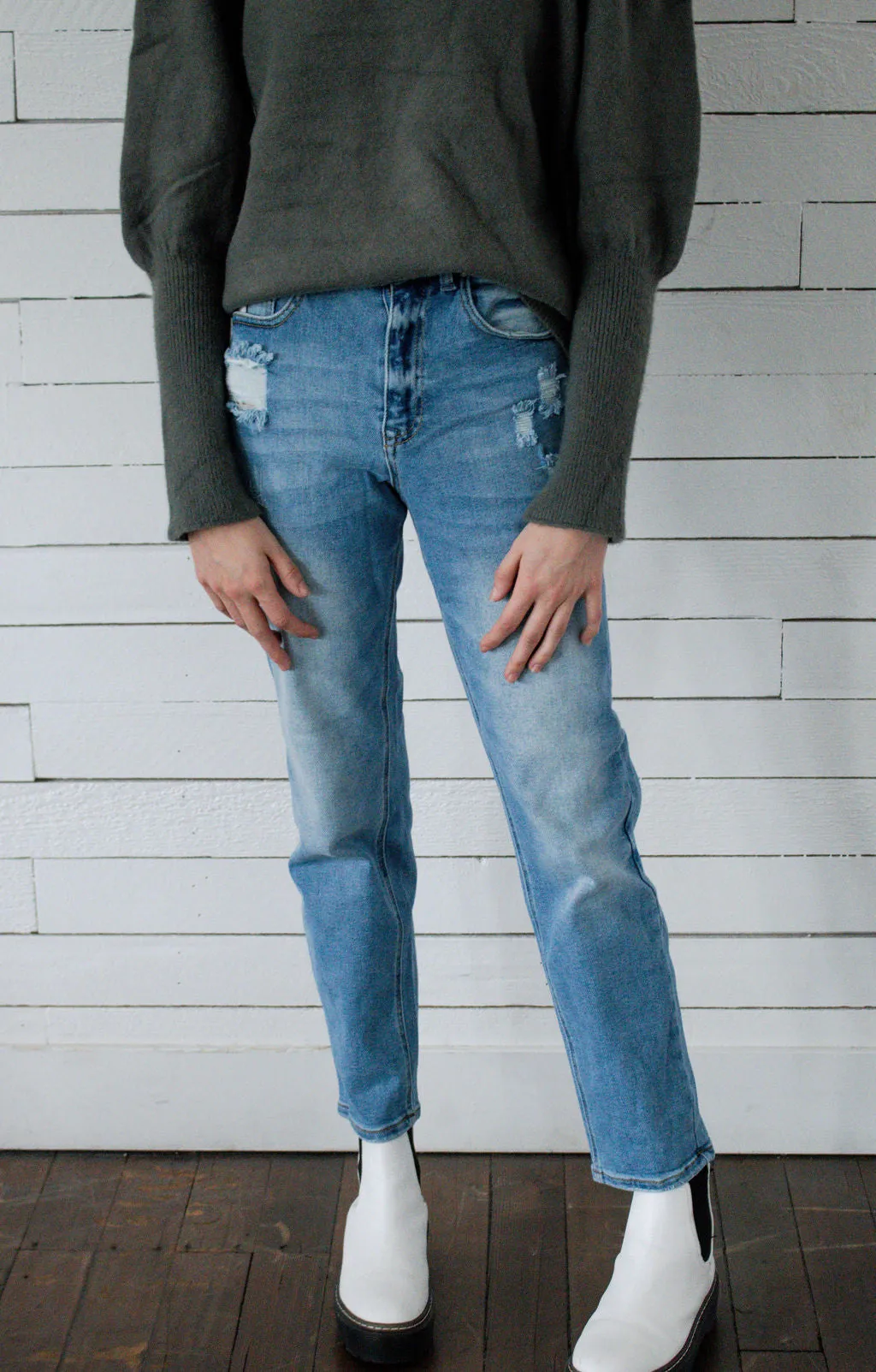 Ophelia High Waisted Light  Wash Distressed Denim Jeans
