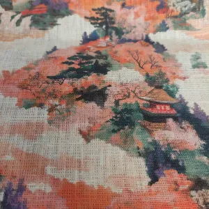 Oriental Autumn Print linen fabric - LL365P