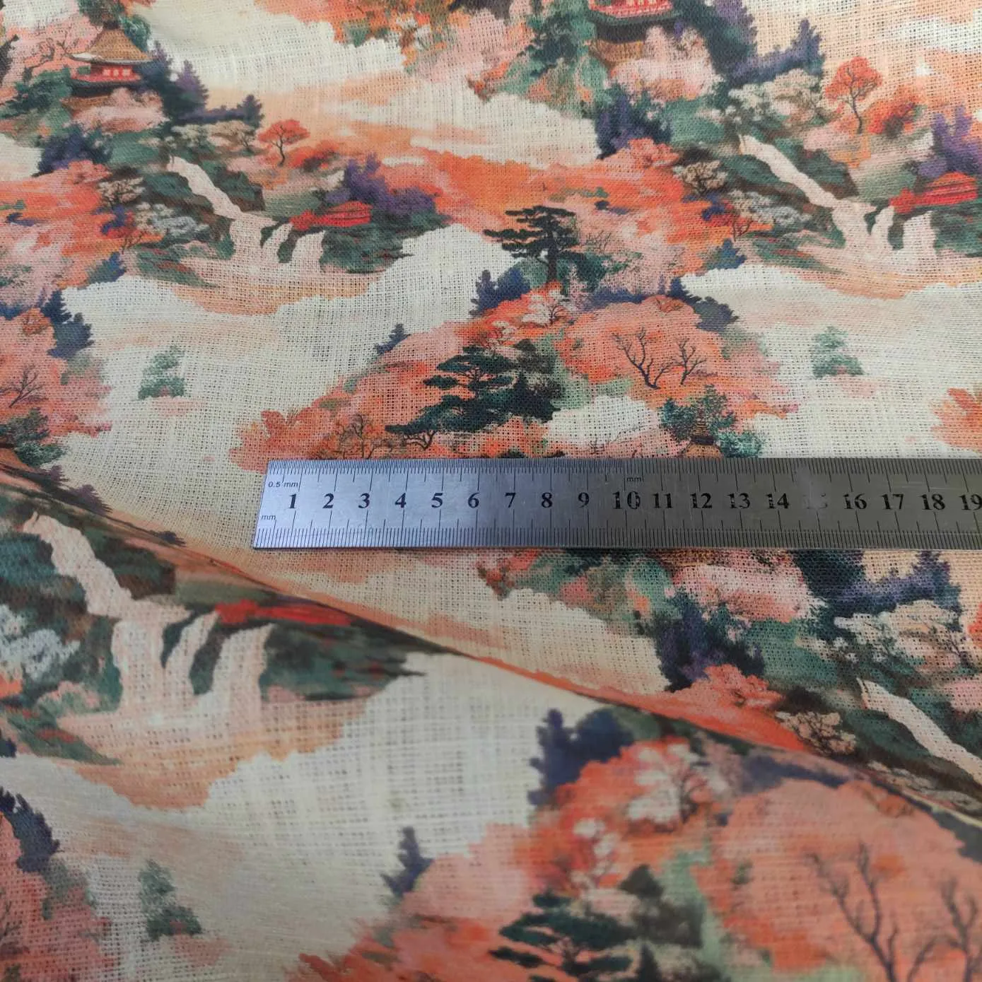 Oriental Autumn Print linen fabric - LL365P