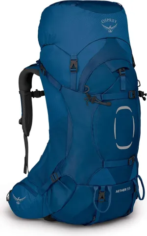 Osprey Aether 55L Men's Backpacking Backpack, Deep Water Blue, L/XL