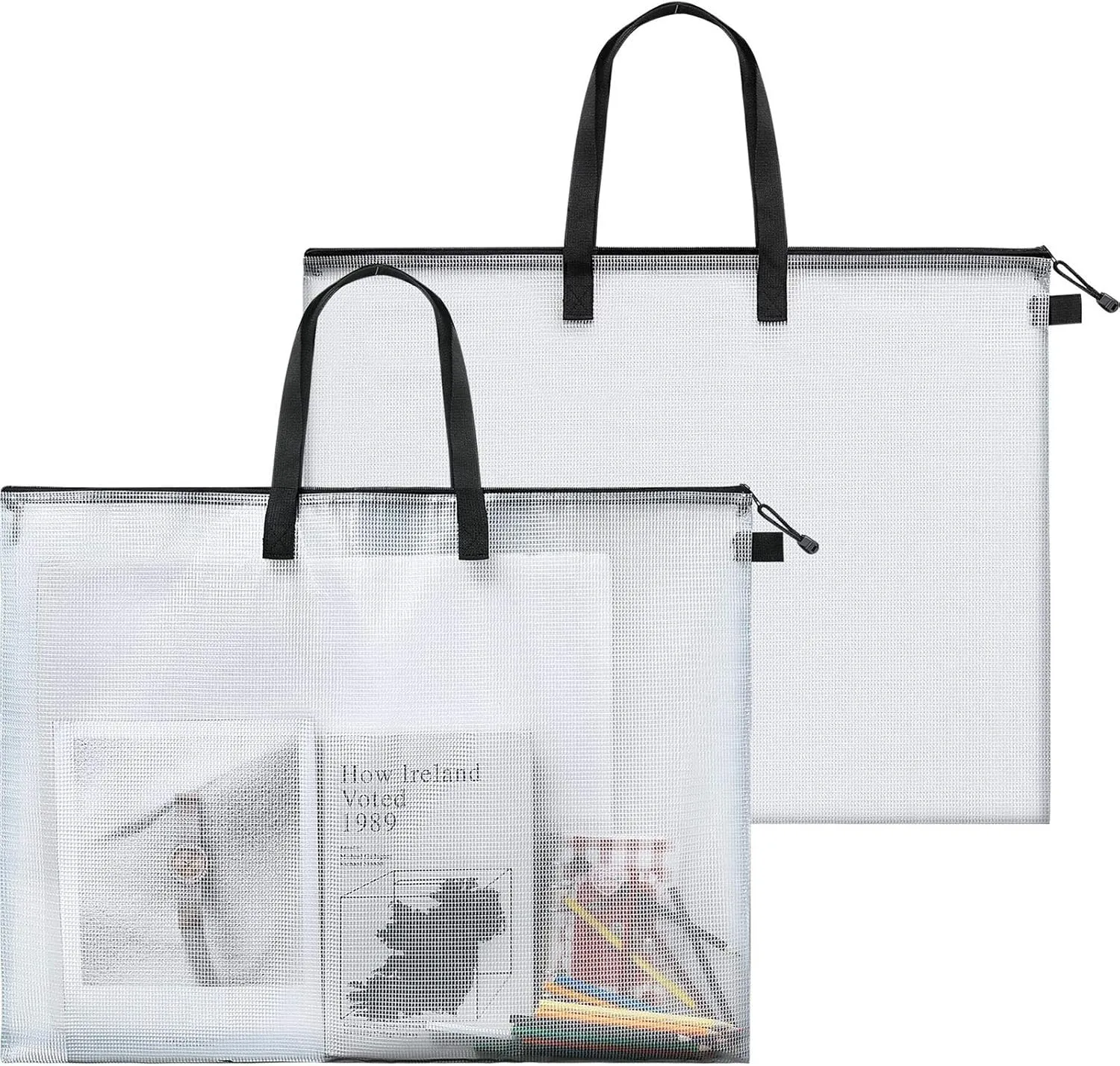 Outus Art Portfolio Bag Poster Storage Bag Poster Board Holder with Handle and Zipper 19 x 25 Inch Transparent Folder Organizer for Painting, Bulletin Boards(2 Pieces)