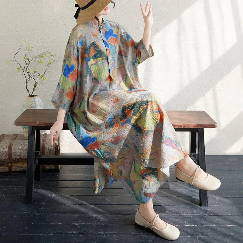 Oversized Maxi Dresses Half-sleeved Floral Summer Dress