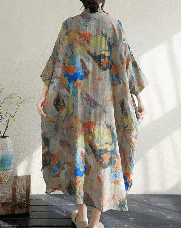 Oversized Maxi Dresses Half-sleeved Floral Summer Dress