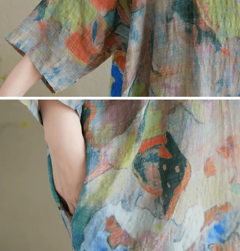Oversized Maxi Dresses Half-sleeved Floral Summer Dress