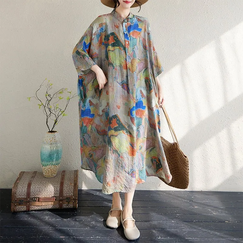 Oversized Maxi Dresses Half-sleeved Floral Summer Dress