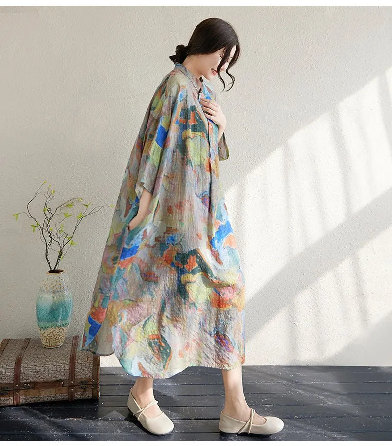 Oversized Maxi Dresses Half-sleeved Floral Summer Dress