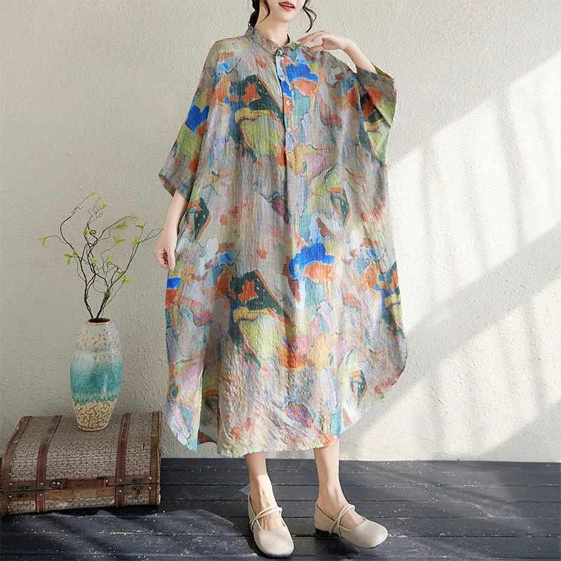 Oversized Maxi Dresses Half-sleeved Floral Summer Dress