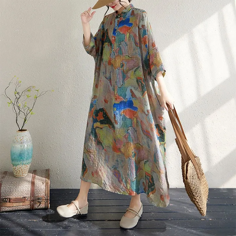 Oversized Maxi Dresses Half-sleeved Floral Summer Dress