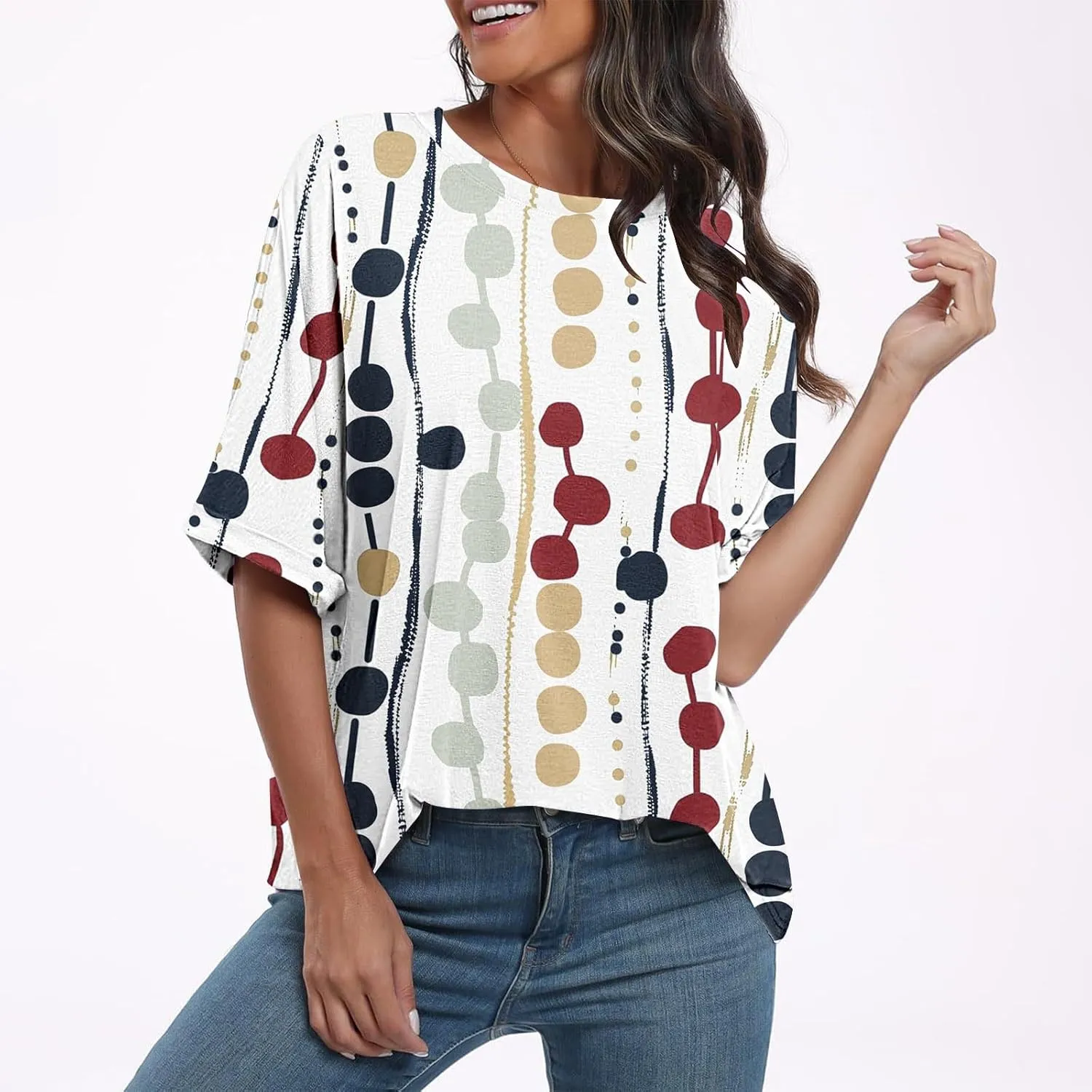 Oversized Tshirts for Women Casual Short Sleeve Crew Neck Blouse Tops Fashion Floral Print Graphic T-Shirts