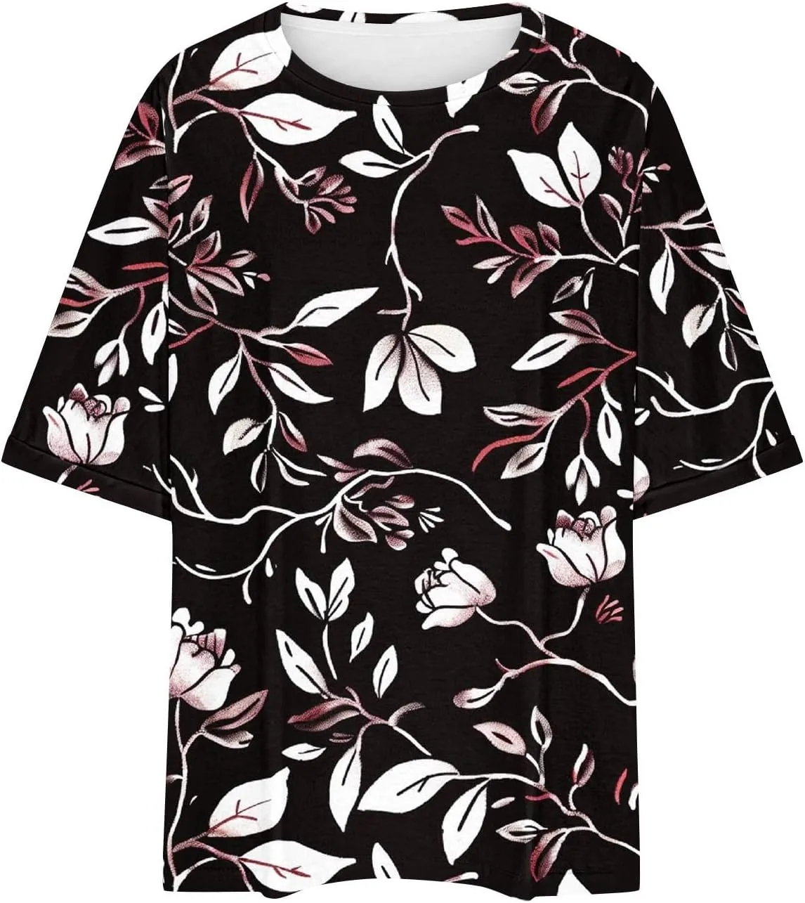Oversized Tshirts for Women Casual Short Sleeve Crew Neck Blouse Tops Fashion Floral Print Graphic T-Shirts