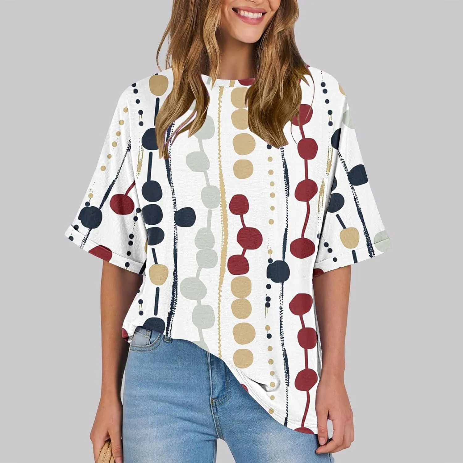Oversized Tshirts for Women Casual Short Sleeve Crew Neck Blouse Tops Fashion Floral Print Graphic T-Shirts
