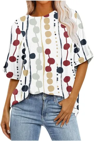 Oversized Tshirts for Women Casual Short Sleeve Crew Neck Blouse Tops Fashion Floral Print Graphic T-Shirts