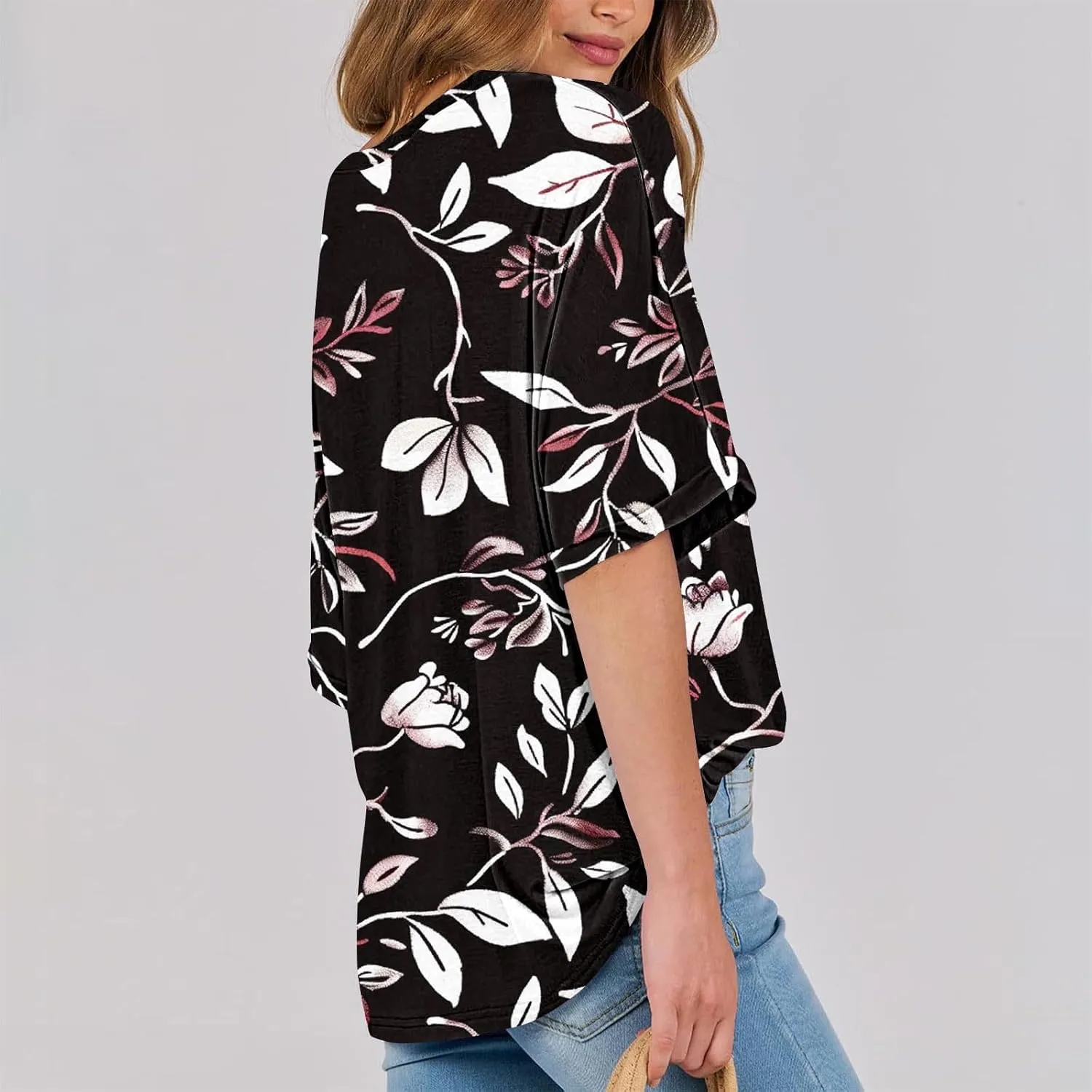 Oversized Tshirts for Women Casual Short Sleeve Crew Neck Blouse Tops Fashion Floral Print Graphic T-Shirts
