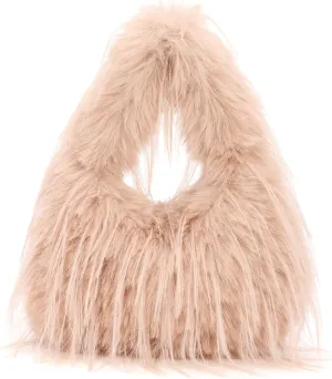 Oweisong Faux Fur Tote Bag for Women Y2K Fluffy Handbag Purse Small Cute Plush Shoulder Bag Furry Hobo Bag with Chain