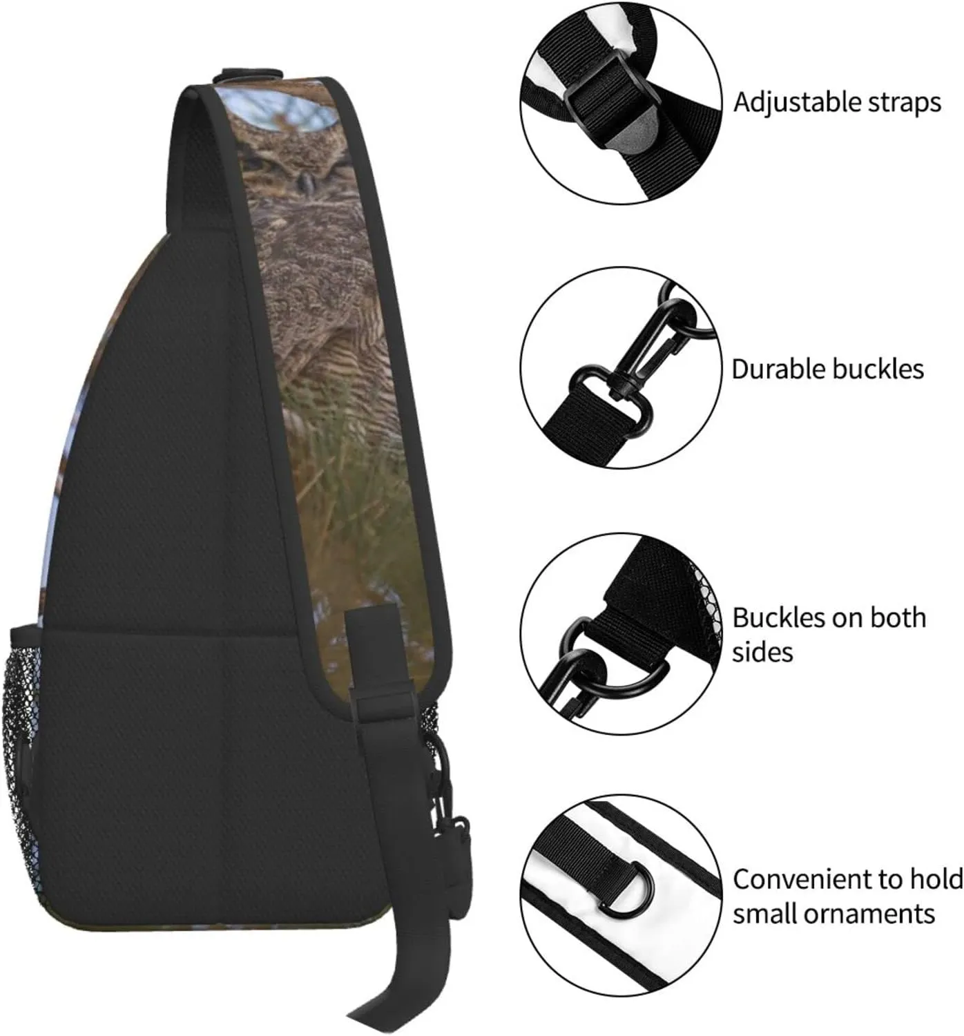 Owl Sling Bag Animal Crossbody Chest Daypack Casual Backpack Cool Shoulder Bag For Travel Picnic