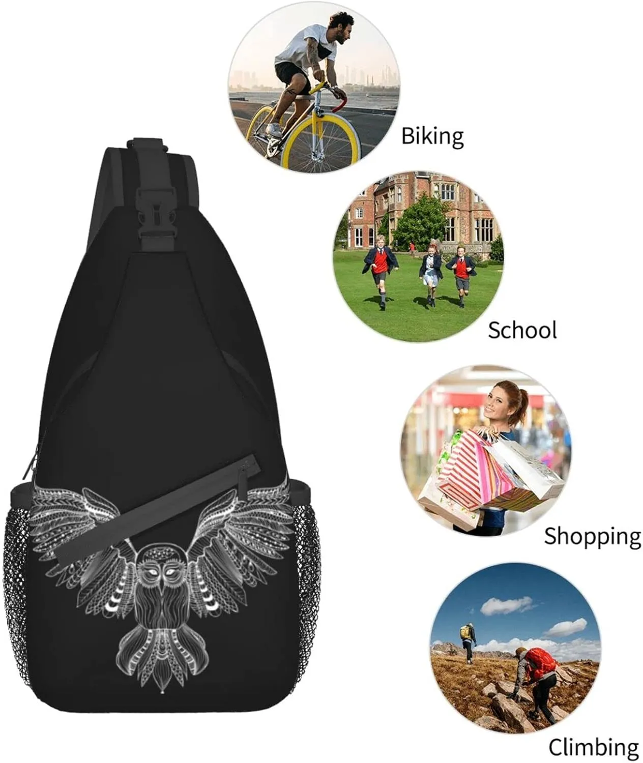 Owl Sling Bag Animal Crossbody Chest Daypack Casual Backpack Cool Shoulder Bag For Travel Picnic