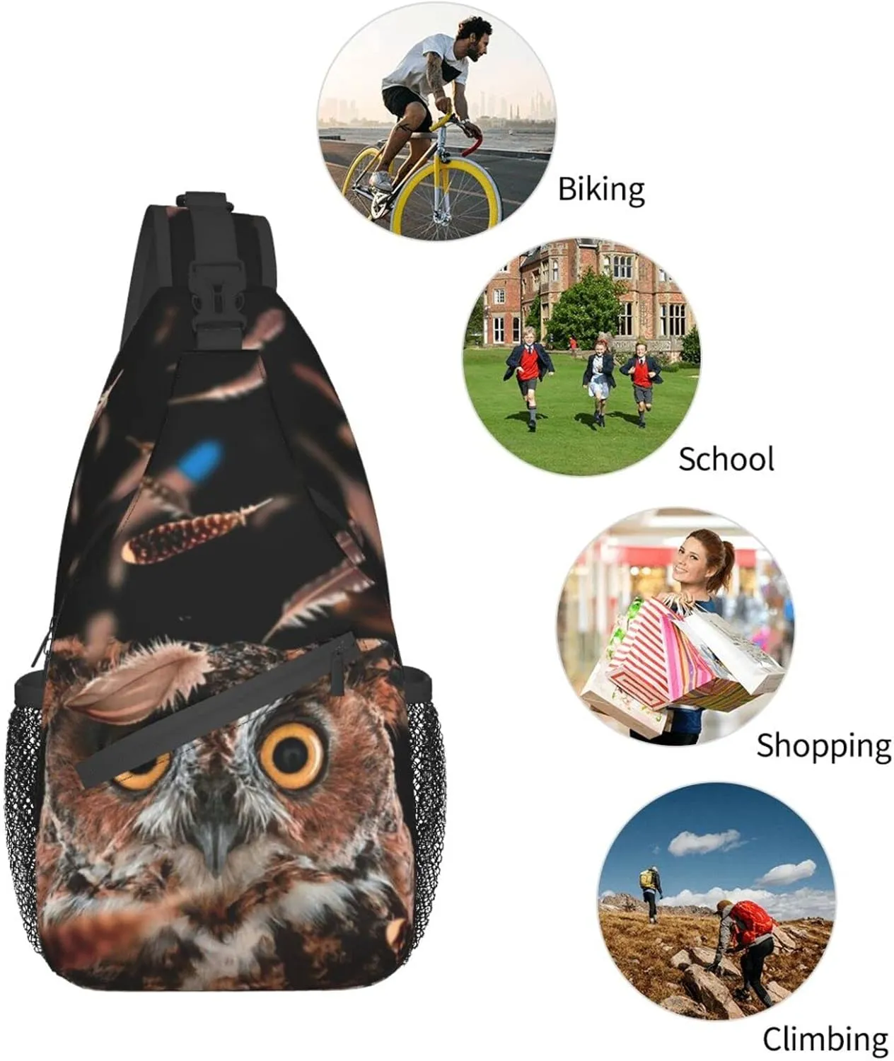 Owl Sling Bag Animal Crossbody Chest Daypack Casual Backpack Cool Shoulder Bag For Travel Picnic