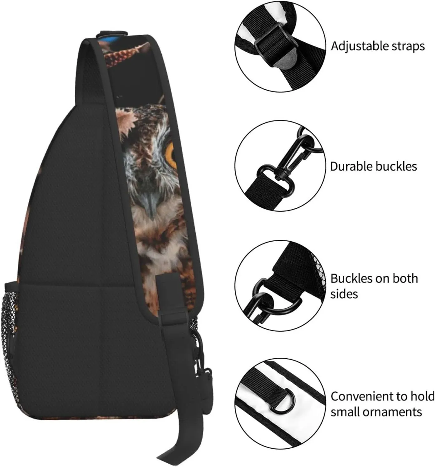 Owl Sling Bag Animal Crossbody Chest Daypack Casual Backpack Cool Shoulder Bag For Travel Picnic