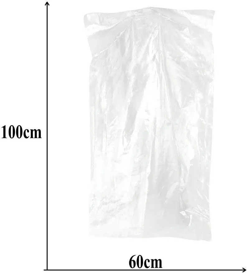 Pack of 100 Garment Bag, Transparent Suit Bag,Clothing Dust Cover, Gown and Dress Storage Bag 60 × 100 cm