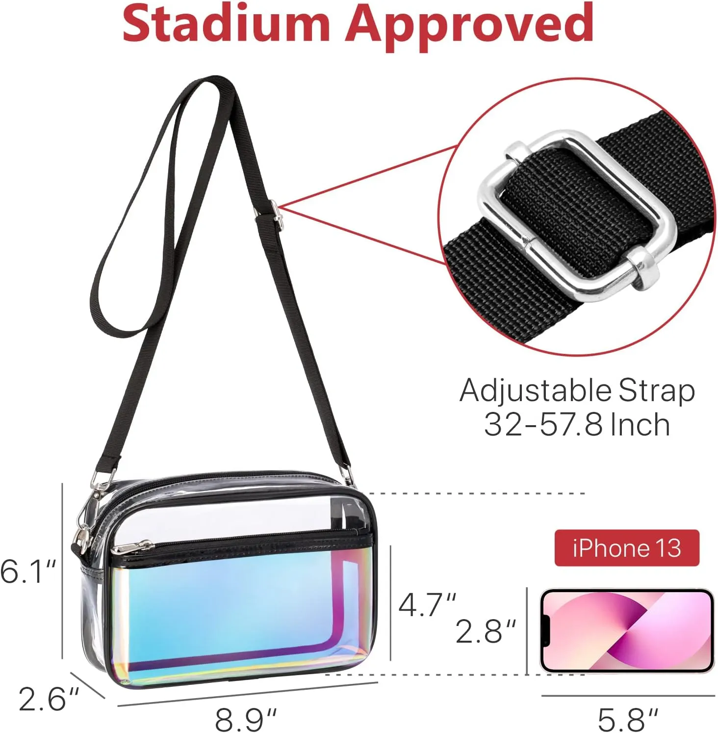 PACKISM Clear Bag for Stadium Events - Clear Purses for Women Stadium Crossbody Concert Bag for Game Day， Sports, Festival