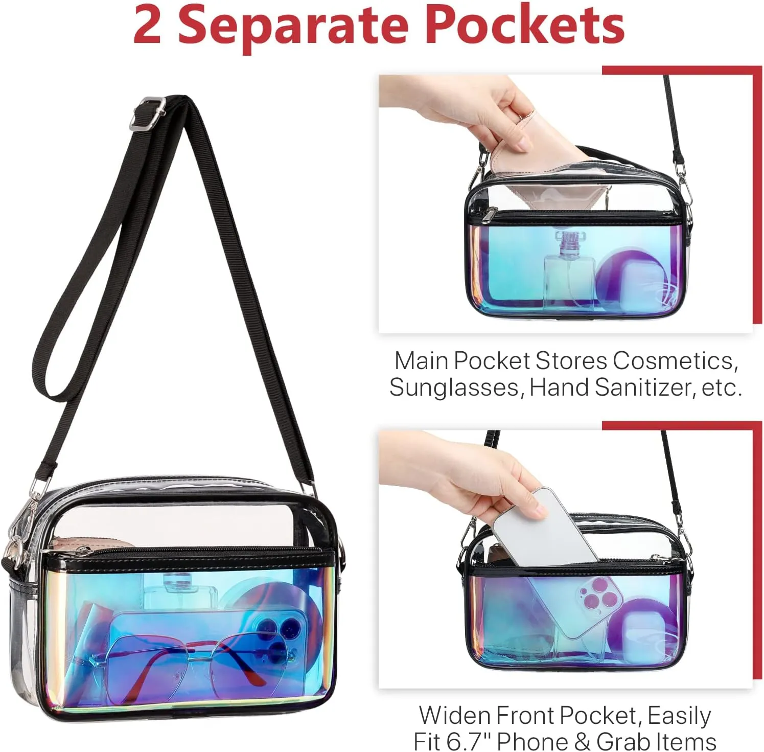 PACKISM Clear Bag for Stadium Events - Clear Purses for Women Stadium Crossbody Concert Bag for Game Day， Sports, Festival