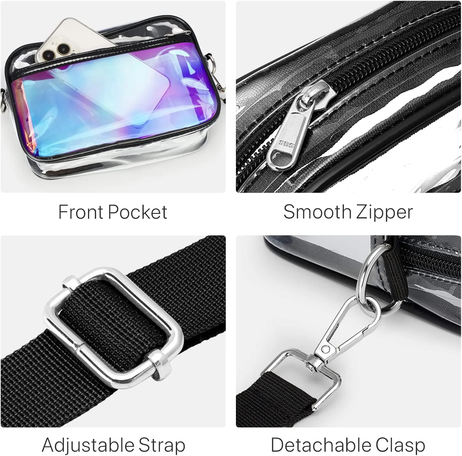 PACKISM Clear Bag for Stadium Events - Clear Purses for Women Stadium Crossbody Concert Bag for Game Day， Sports, Festival