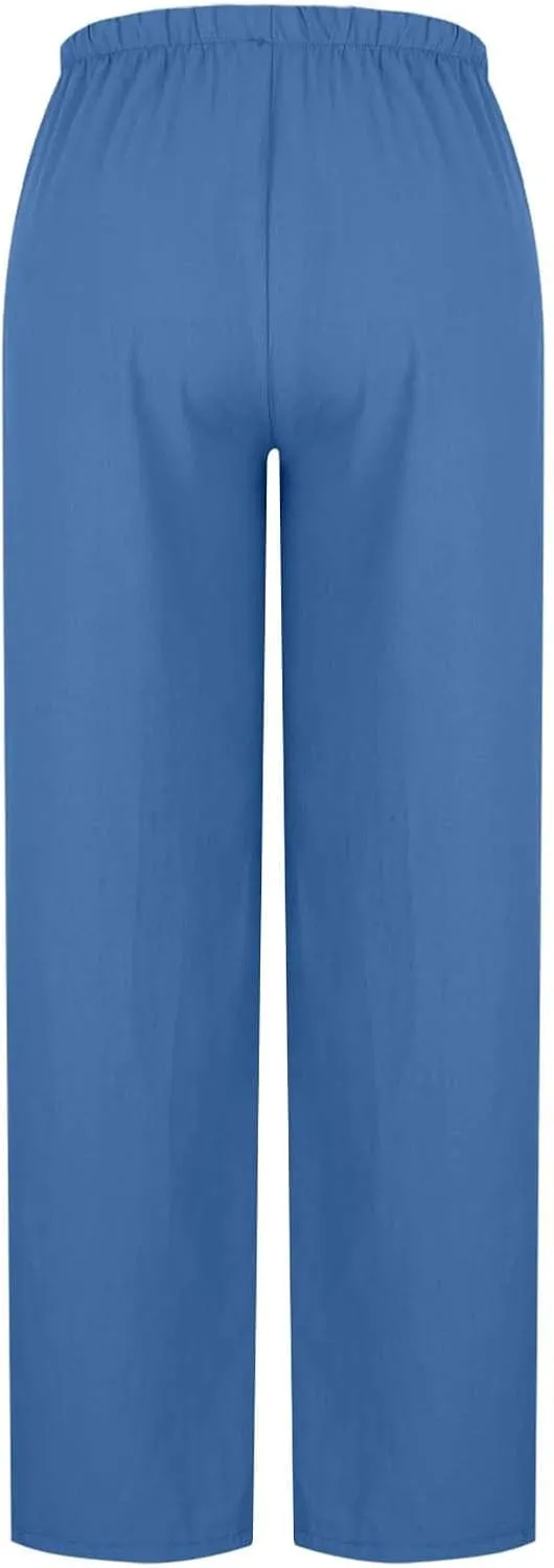 Palazzo Pants for Women Baggy Wide Leg Low Rise Linen Pants Loose Drawstring Long Lounge Trousers with Pockets