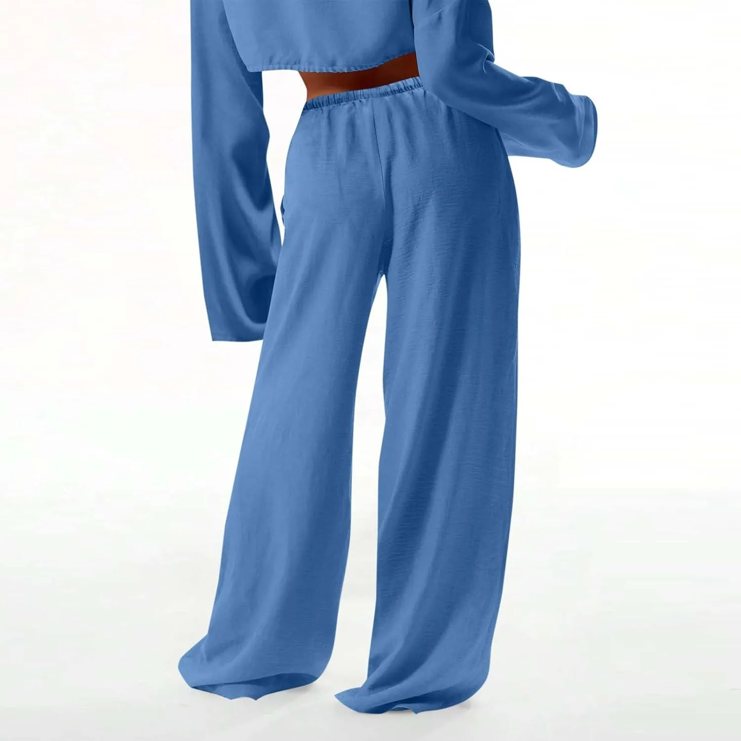 Palazzo Pants for Women Baggy Wide Leg Low Rise Linen Pants Loose Drawstring Long Lounge Trousers with Pockets