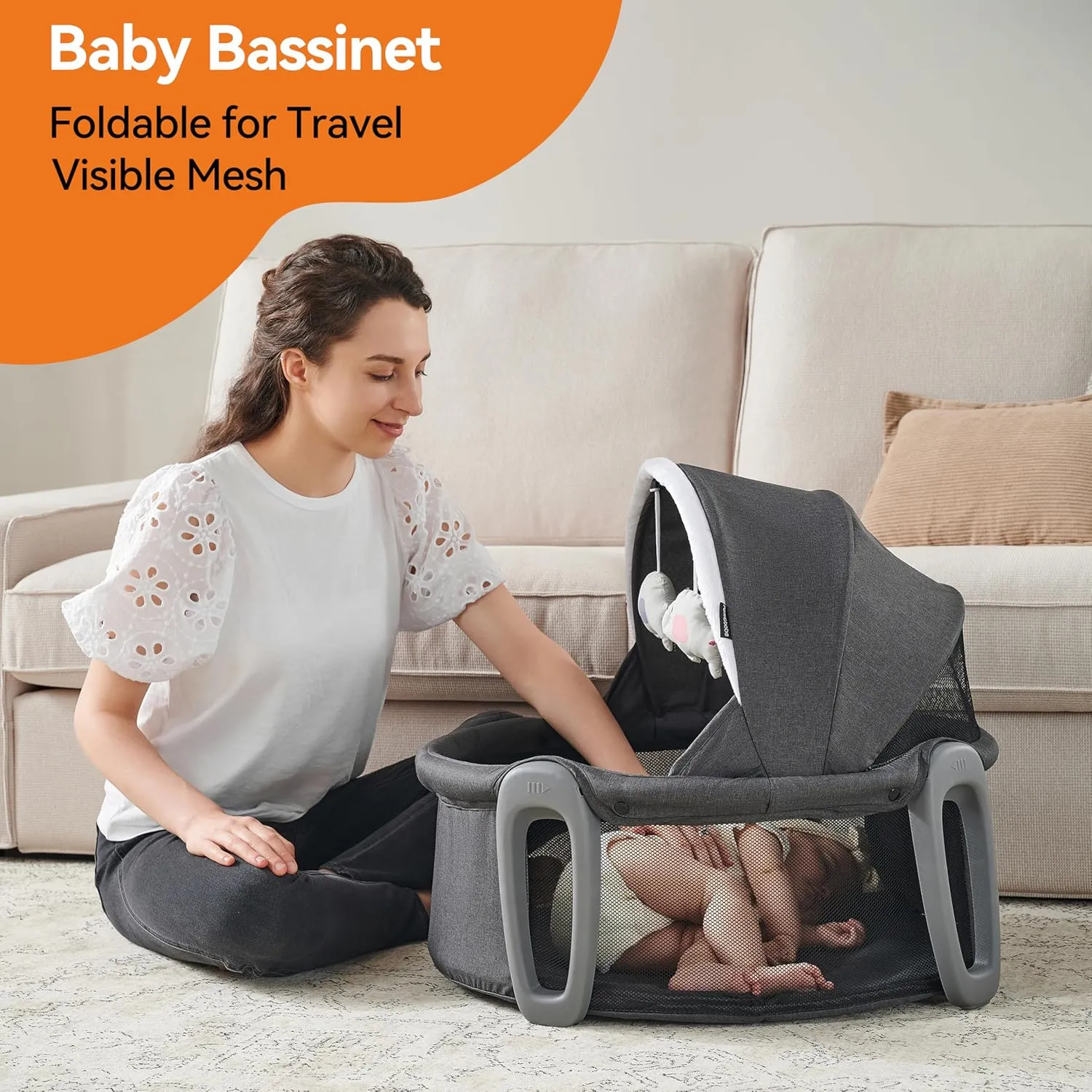 Pamo Babe 1-Second Setup 5-in-1 Playard for Babies - Heavy-Duty Steel Frame for Safe Sleep Space, Portable Crib with Zip Door & Changing Table, Locking Wheels, Breathable Mesh