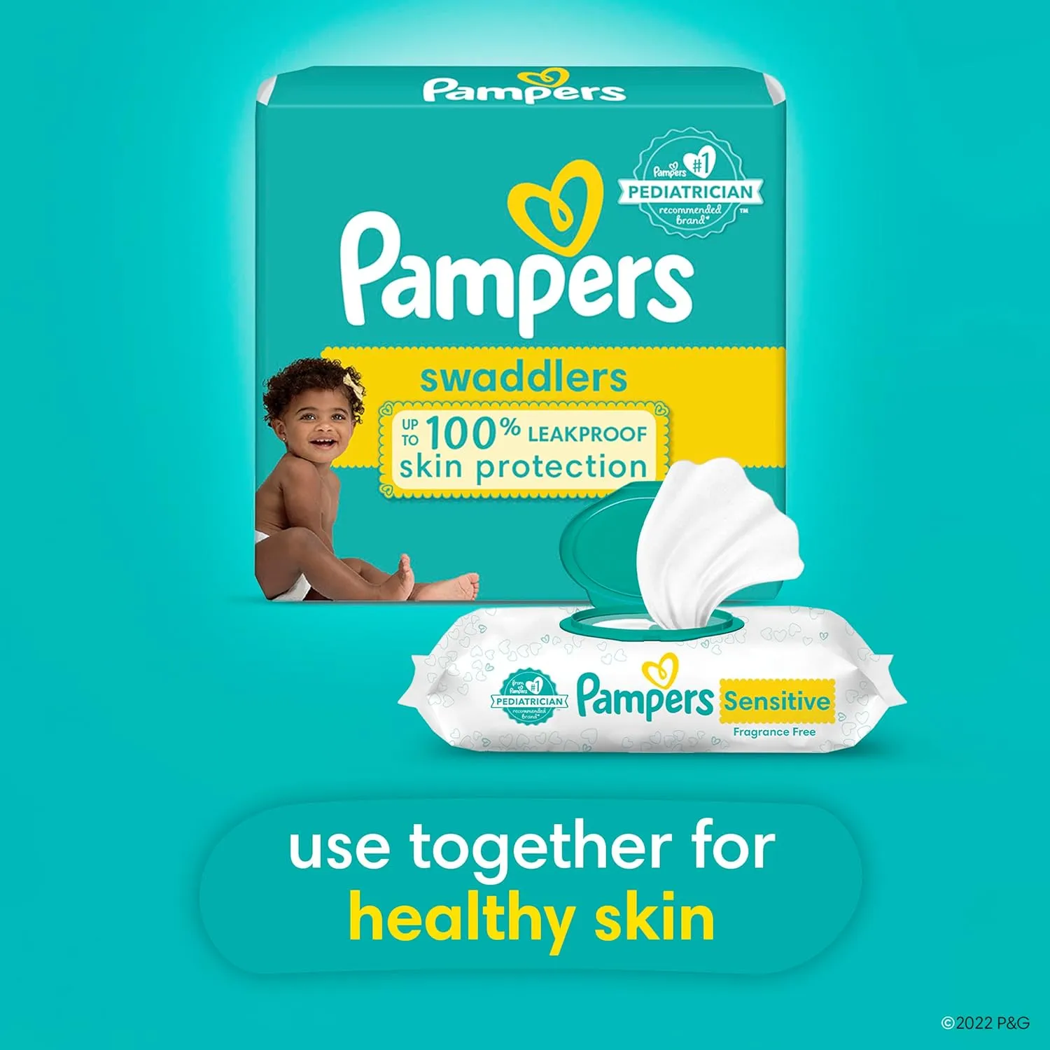 Pampers Swaddlers Disposable Baby Diapers Size 4, 2 Month Supply (2 x 150 Count) with Sensitive Water Based Baby Wipes 12X Multi Pack Pop-Top and Refill (1008 Count)