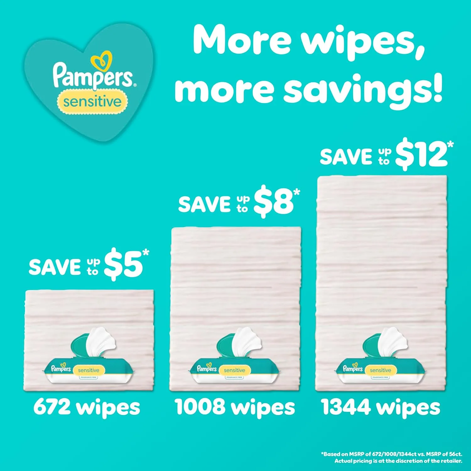 Pampers Swaddlers Disposable Baby Diapers Size 4, 2 Month Supply (2 x 150 Count) with Sensitive Water Based Baby Wipes 12X Multi Pack Pop-Top and Refill (1008 Count)