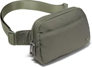 Pander Everywhere Belt Bag for Women, 5 Zipper Pockets Nylon Crossbody Fanny Pack Purse (Grey Sage).