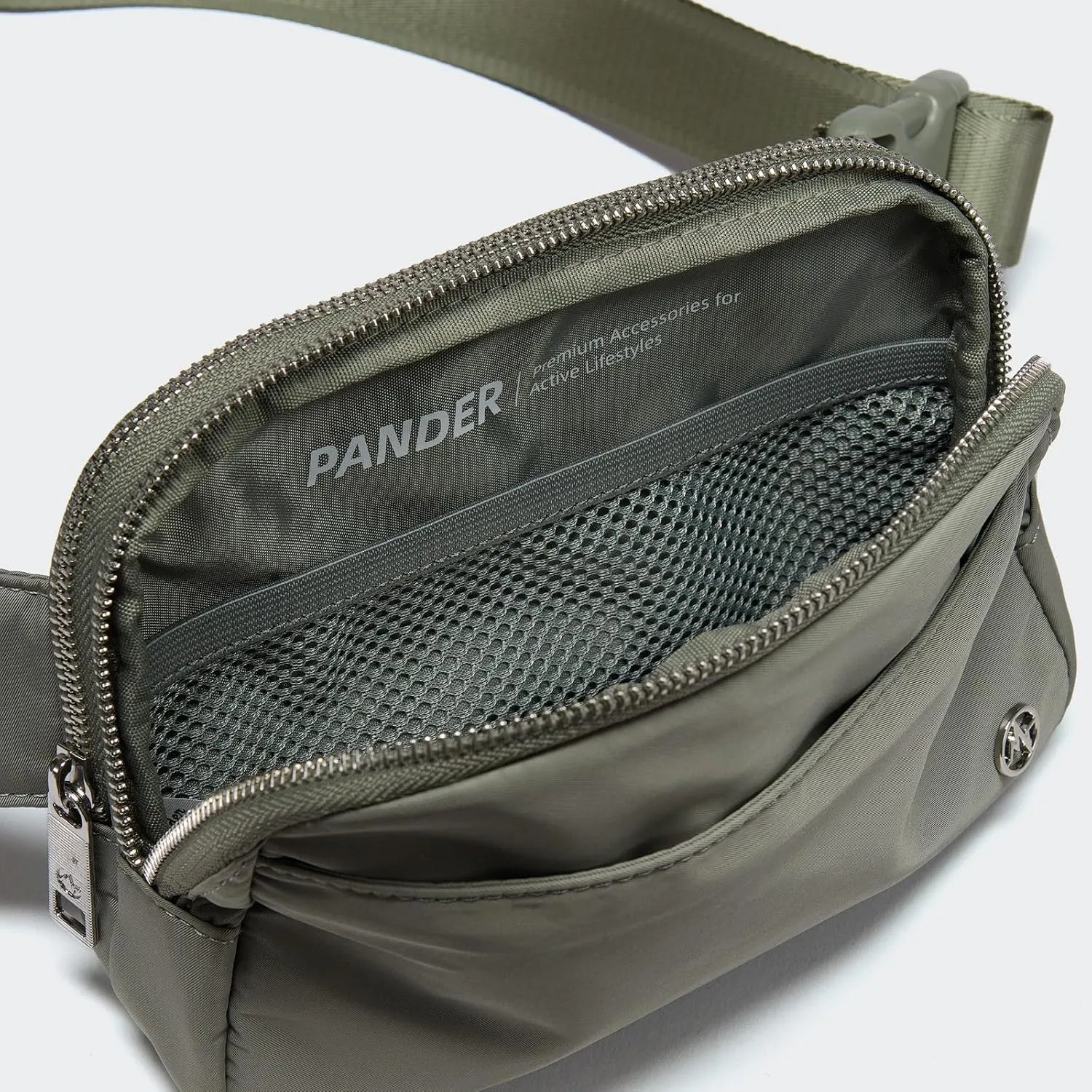 Pander Everywhere Belt Bag for Women, 5 Zipper Pockets Nylon Crossbody Fanny Pack Purse (Grey Sage).