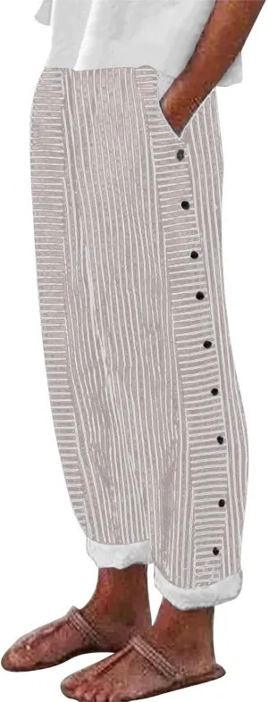 PantalóN De Lino para Mujer Elastic Waistband High Waistband Pocket Pants Linen Pants for Women Pantalon Lino Mujer